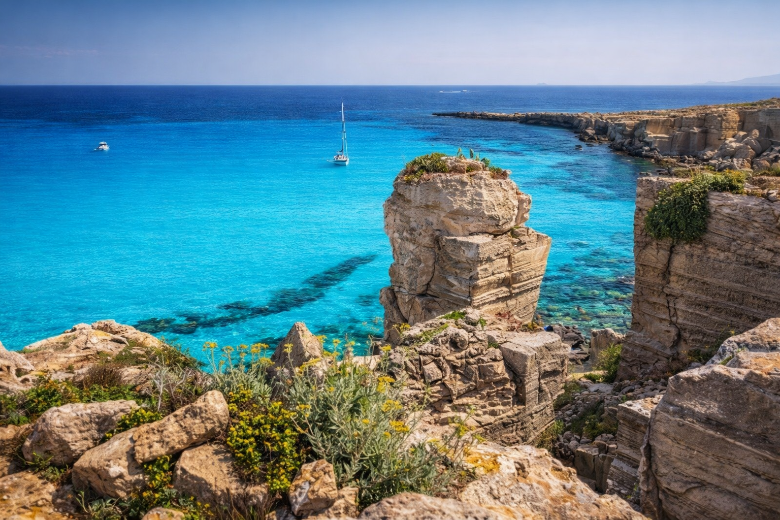 Cala Rossa a Favignana con acqua cristallina e scogliere