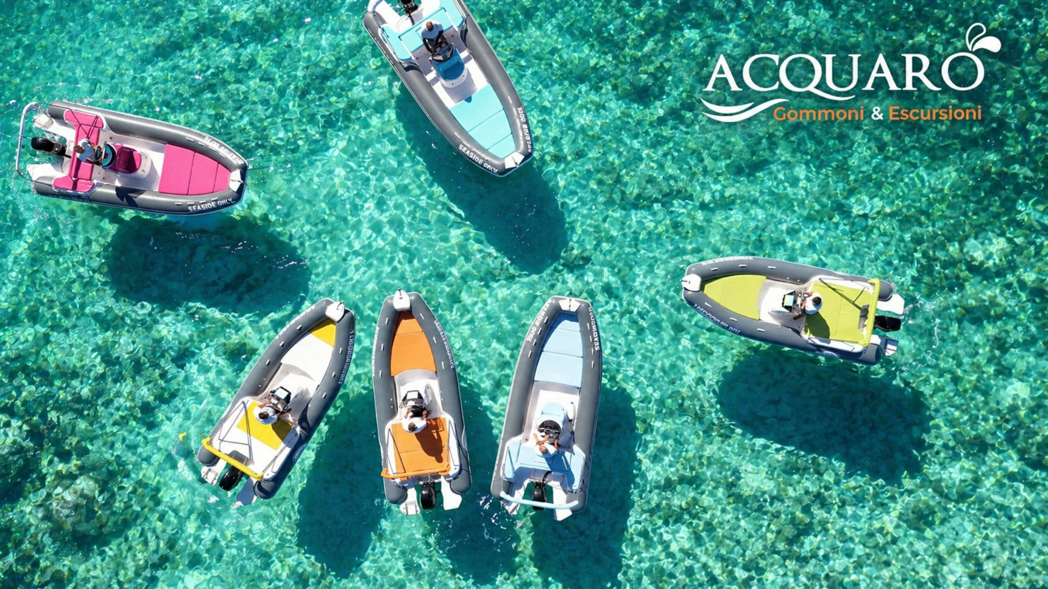 Fleet of RIB boats in crystal-clear water