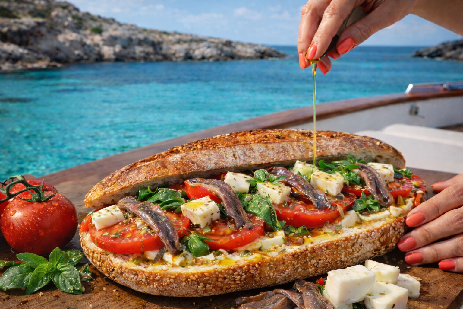 Pane cunzato servito a bordo durante il brunch nella Riserva dello Zingaro