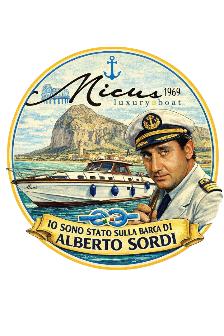 Badge dedicato ad Alberto Sordi e alla barca Micus