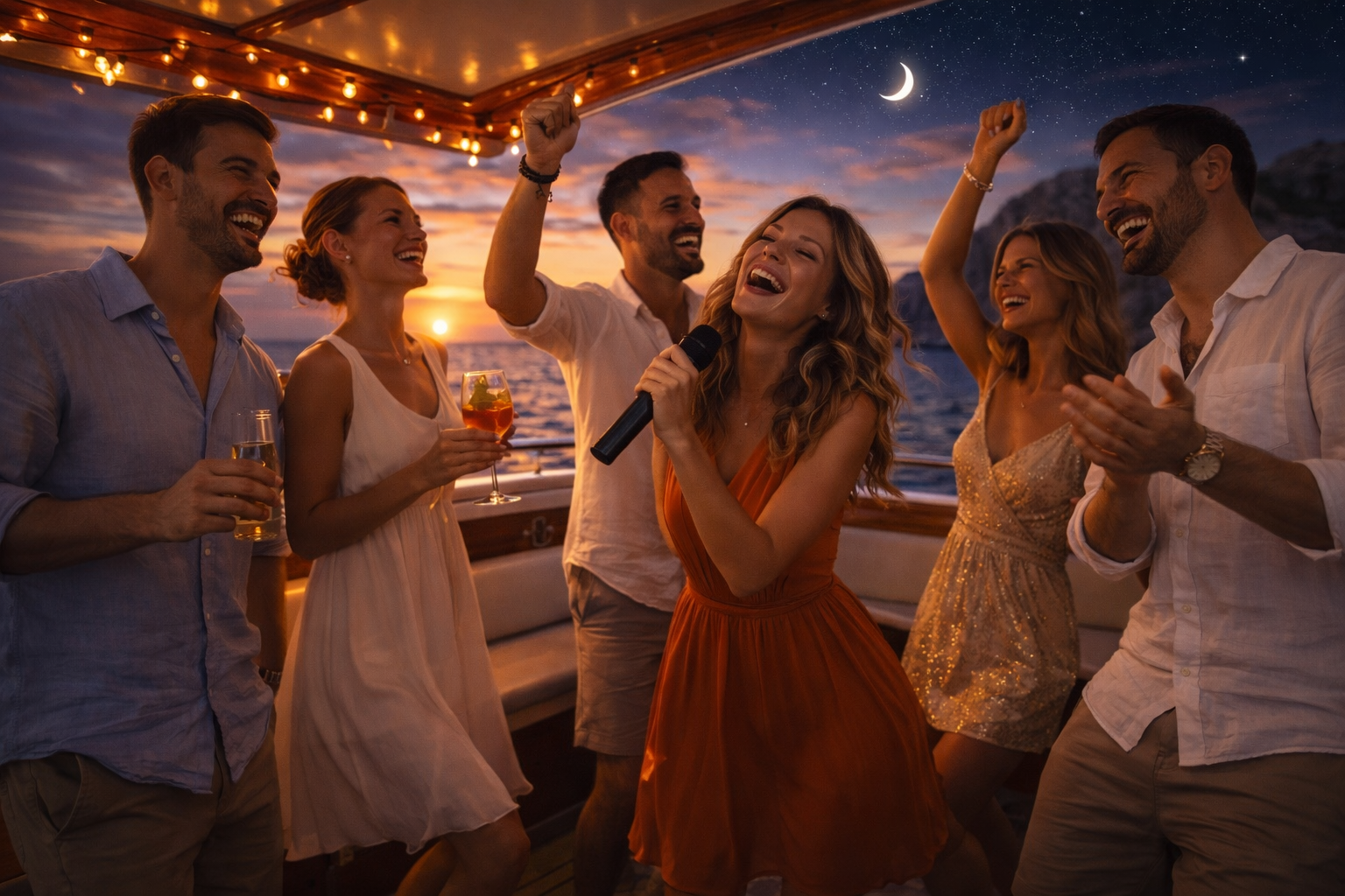 Sunset party a bordo di Micus al tramonto