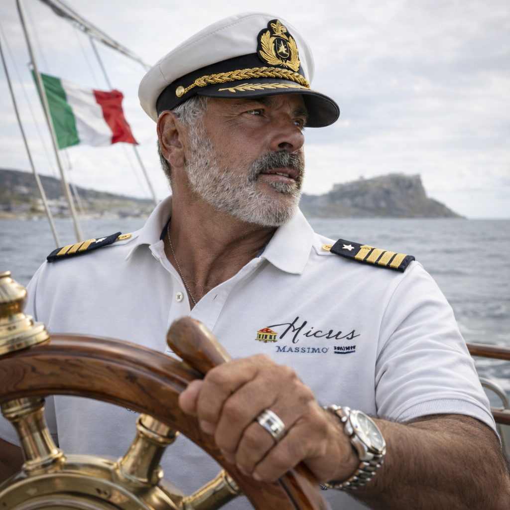 Massimo al timone di Micus Luxury Boat
